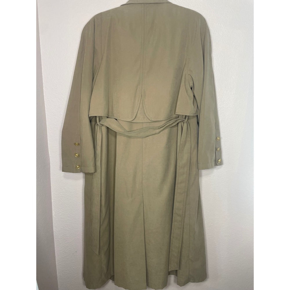 Gallery Petite Womens Tan Khaki Trench Coat Gold Crest Buttons Size 12 Petite - Picture 10 of 13
